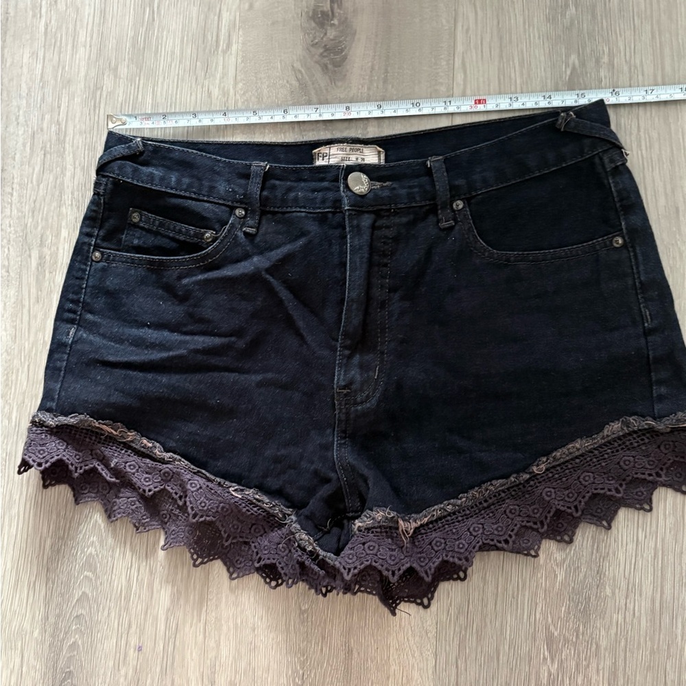 Free People Black Jean Shorts with Lace Trim